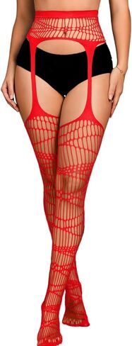 Ripped Tights,Goth Fishnets Stockings With Garter,Punk Rave Outfits For Women Concert in Saudi Arabia