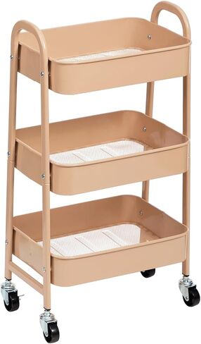 AGTEK Makeup Cart, Movable Rolling Organizer Cart, 3 Tier Metal Utility Cart with Lockable Wheels for Home & Office, Purple in Kuwait