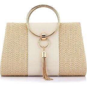 Women Straw Bag Crossbody Clutch Evening Clutch Purse Beach Shoulder Handbag (white A) in Saudi Arabia