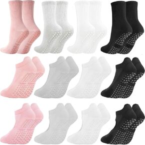 12 Pairs Pilates Socks with Grip for Women,Yoga Barre Crew Sticky Non Slip Socks for Hospital,Barefoot,Gym in Kuwait