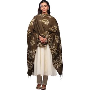 Exotic India Art Silk Dupatta with Batik Floral Printed and Fringes | Ethnic Flowers Leaf Design Stole, Dupatta for Women's in Saudi Arabia