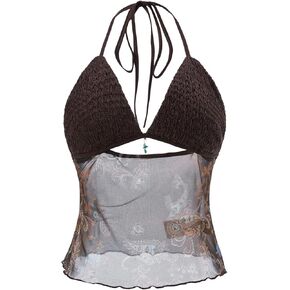 Women's Summer Paisley Print Halter Top Boho Tie Back Deep V Neck Rave Tops Beach Vacation Clothes in Saudi Arabia
