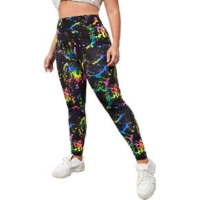 Floerns Women's Plus Size Reflective Splash Ink High Waist Legging Pants in Kuwait