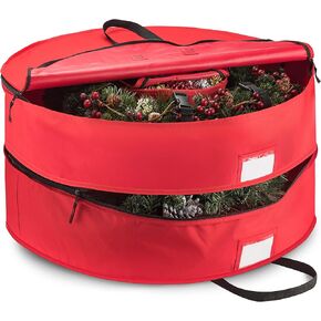 ZOBER Christmas Wreath Storage Container 24 Inch - Wreath Bag Fits 2 Wreaths Box - 600D Oxford Fabric - Interior Compartment for Storing Garlands, Wreaths Storage Bag W Strong Durable Handles - Red in Saudi Arabia