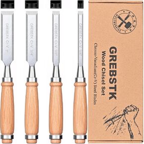GREBSTK 4-Piece Ultra-Sharp Wood Chisel Set, CR-V Steel Beveled Blades with Guards, Comfortable & Durable Handle, for Carving, DIY & Woodworking (1/4", 1/2", 3/4", 1") in Saudi Arabia