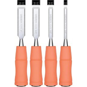 GREBSTK 9.5in Wood Chisel Set for Woodworking, 4pcs Chrome Vanadium Steel Bevel-Edge Bench Chisels with Cap, Comfortable Beech High Impact Handle in Kuwait