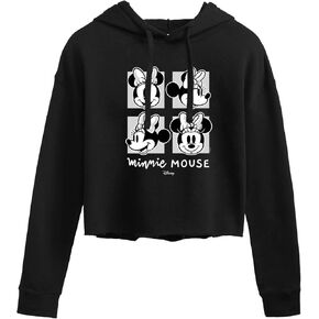 Disney Characters - Mickey & Friends - Minnie Mouse - Black & White Photo Grid - Women's Cropped Pullover Hoodie in Saudi Arabia