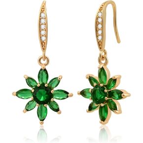 14K Plated Gold Red/Green Flower Dangle Earrings for Women with Cubic Zirconia and Floral Crystal Earrings for Birthstone Christmas Jewelry in Kuwait