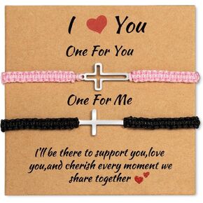 2Pcs Adjustable Cross Couples Bracelets for Men Women, Valentines Gifts for Her Him Boyfriend Girlfriend Matching Bracelets for Couples, High-Strength Woven Rope, Anniversary Valentines Christmas Friendship Bracelets Gift for Him Her in Saudi Arabia