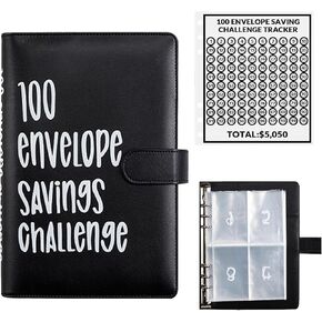 100 Envelopes Money Saving Challenge, 100 Envelope Challenge Binder, Easy and Fun Way to Save $5,050, Savings Challenges Budget Book Binder with Cash Envelopes for Office,Home,School (Black) in Saudi Arabia