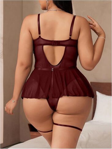 SOLY HUX Women's Plus Size Lingerie Set 4 Piece Lace Underwire Garter Teddy Bodysuit Nightwear in Kuwait