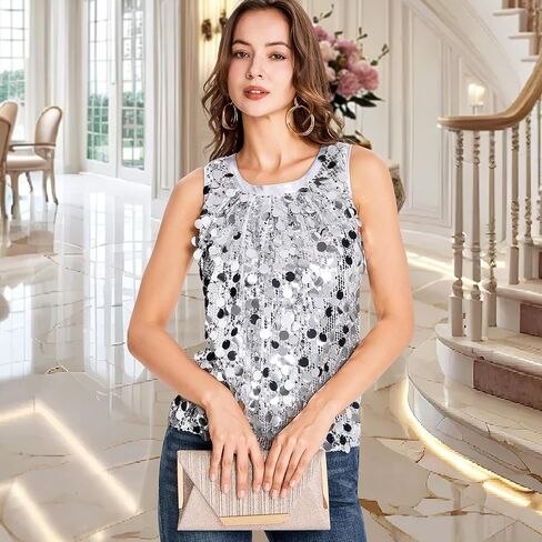 Women's Sequin Top Sleeveless Sparkly Glitter Shiny Tank Top for Party, Wedding, Club, Night Out in Saudi Arabia