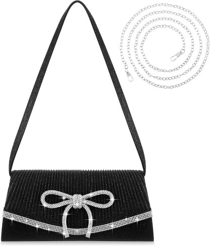 Women's Evening Bag Sparkly Bow Bag with 2 Pcs Straps Valentines Wedding Glitter Rhinestone Party Cocktail Prom in Kuwait