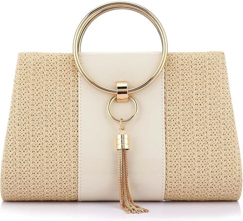 Women Straw Bag Crossbody Clutch Evening Clutch Purse Beach Shoulder Handbag (white A) in Saudi Arabia