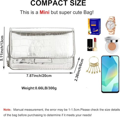 حقيبة محفظة صغيرة تمر بالجسم للنساء، حقيبة يد Y2K لطيفة مزخرفة بنقشة جلد التمساح مع حزام سلسلة in Kuwait