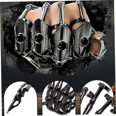 Skeleton Hand Bracelet with 5Pcs Full Finger Rings Punk Gothic Jewelry with Movable Joint Plated Alloy Halloween Jewelry, Black, Full Finger Rings in Saudi Arabia