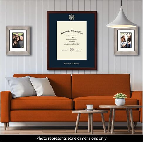 University of Virginia 17" w x 22" h Diploma Frame - Fits a bachelor's, master's and phd - Gold Embossed Diploma Frame - Cherry Moulding with Navy Matting - Officially Licensed in Saudi Arabia
