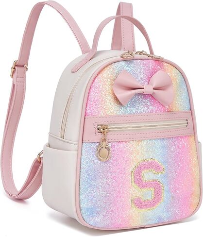 I IHAYNER Girls Initial Bowknot Small Leather Backpack Cute Mini Backpack Personalized Trendy Stuff Gifts for Women Pink-A in Kuwait