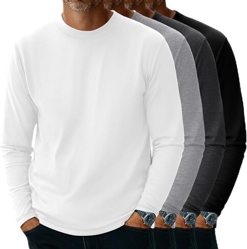 Neer 4 Pack Men's Big and Tall Long Sleeve Shirt Cotton Crewneck Tops Split Side Plus Size T-Shirts Loose Casual Basic Tees in Saudi Arabia