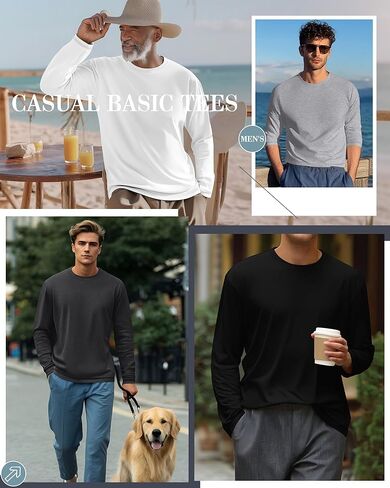 Neer 4 Pack Men's Big and Tall Long Sleeve Shirt Cotton Crewneck Tops Split Side Plus Size T-Shirts Loose Casual Basic Tees in Saudi Arabia