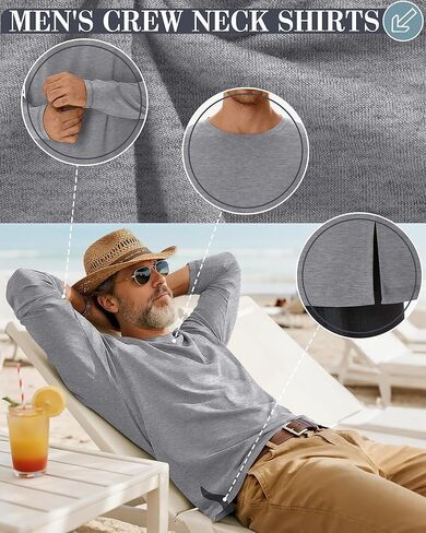 Neer 4 Pack Men's Big and Tall Long Sleeve Shirt Cotton Crewneck Tops Split Side Plus Size T-Shirts Loose Casual Basic Tees in Saudi Arabia