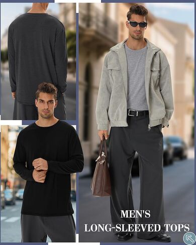 Neer 4 Pack Men's Big and Tall Long Sleeve Shirt Cotton Crewneck Tops Split Side Plus Size T-Shirts Loose Casual Basic Tees in Saudi Arabia