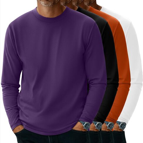 Neer 4 Pack Men's Big and Tall Long Sleeve Shirt Cotton Crewneck Tops Split Side Plus Size T-Shirts Loose Casual Basic Tees in Saudi Arabia