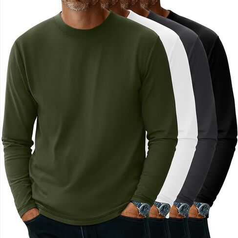Neer 4 Pack Men's Big and Tall Long Sleeve Shirt Cotton Crewneck Tops Split Side Plus Size T-Shirts Loose Casual Basic Tees in Saudi Arabia