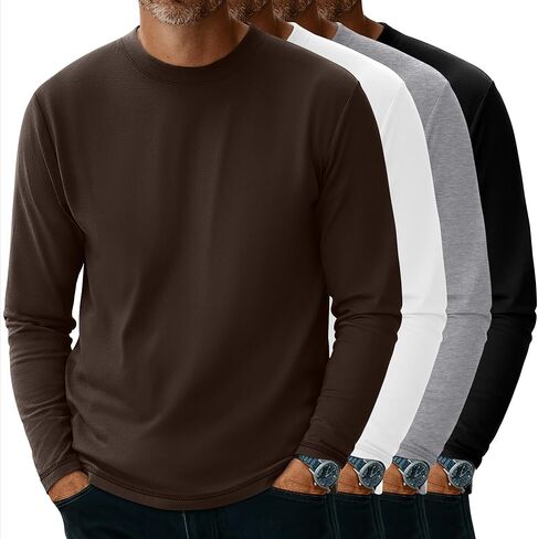 Neer 4 Pack Men's Big and Tall Long Sleeve Shirt Cotton Crewneck Tops Split Side Plus Size T-Shirts Loose Casual Basic Tees in Saudi Arabia