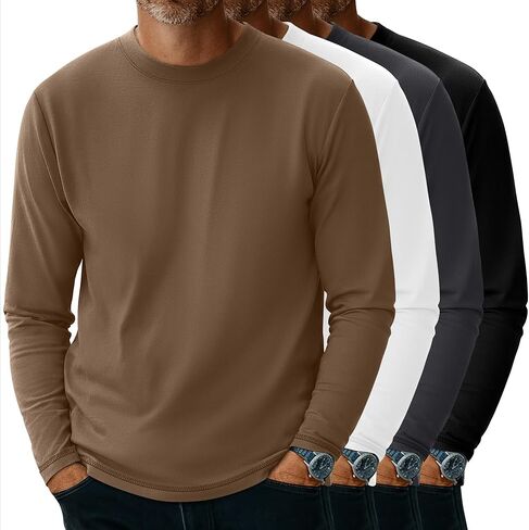 Neer 4 Pack Men's Big and Tall Long Sleeve Shirt Cotton Crewneck Tops Split Side Plus Size T-Shirts Loose Casual Basic Tees in Saudi Arabia