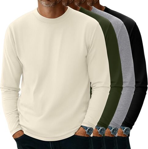 Neer 4 Pack Men's Big and Tall Long Sleeve Shirt Cotton Crewneck Tops Split Side Plus Size T-Shirts Loose Casual Basic Tees in Saudi Arabia