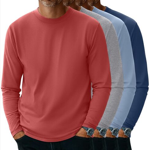 Neer 4 Pack Men's Big and Tall Long Sleeve Shirt Cotton Crewneck Tops Split Side Plus Size T-Shirts Loose Casual Basic Tees in Saudi Arabia