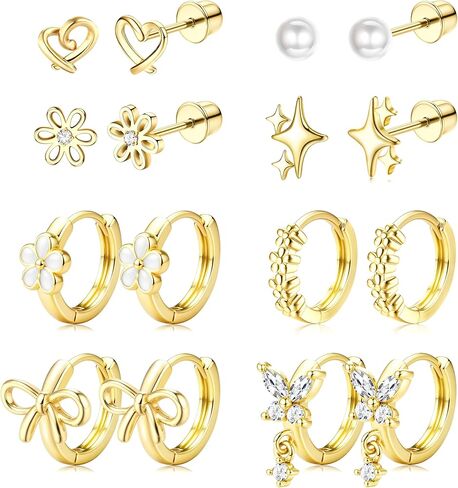 ORAZIO Hypoallergenic Earrings for Girls Women Kids Surgical Stainless Steel Screw Back Bow Heart Flower Stud Hoop Toddler Kids Earrings for Girls Sensitive Ears Over 4 Years Old in Saudi Arabia