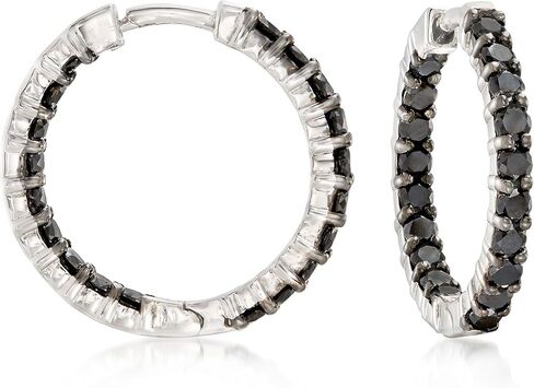 Ross-Simons 2.00 ct. t.w. Black Diamond Inside-Outside Hoop Earrings in Sterling Silver in Saudi Arabia