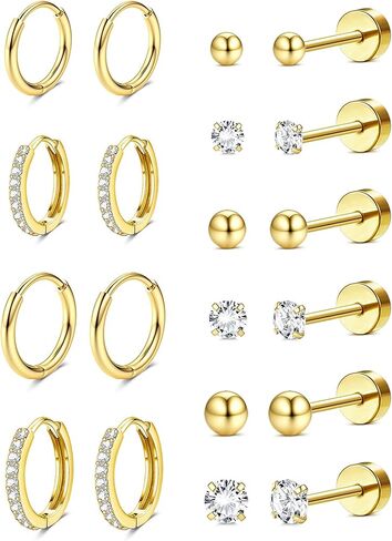 Jstyle 14K مطلية بالذهب أقراط هوب للنساء هيبوالرجينيك الجراحية الصلب القرط مكدسات الفضة أقراط مسطحة الظهر العصرية تشيكوسلوفاكيا الصغيرة الحلزون الغضروف مجموعات القرط لمجوهرات ثقب متعددة in Saudi Arabia