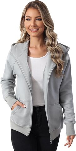 سترة صوفية نسائية بسحاب من ANOTHER Choice، سويت شيرت بقلنسوة عصري مع جيوب in Kuwait