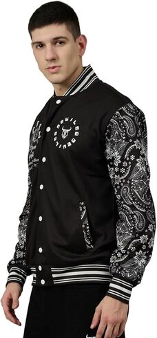 Go Devil Men's Tiger Printed Varsity Bomber Jacket with Button Closure Comfortable Stylish Outerwear for College and Travel in Saudi Arabia