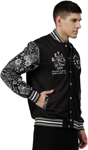 Go Devil Men's Tiger Printed Varsity Bomber Jacket with Button Closure Comfortable Stylish Outerwear for College and Travel in Saudi Arabia