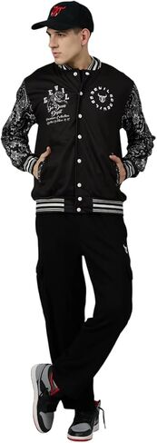 Go Devil Men's Tiger Printed Varsity Bomber Jacket with Button Closure Comfortable Stylish Outerwear for College and Travel in Saudi Arabia
