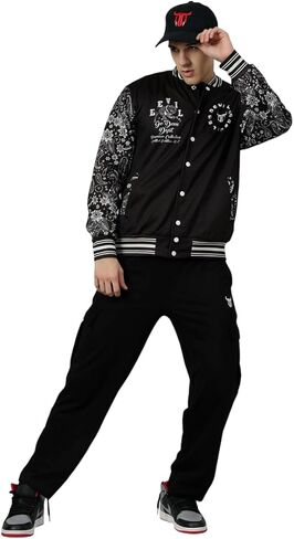 Go Devil Men's Tiger Printed Varsity Bomber Jacket with Button Closure Comfortable Stylish Outerwear for College and Travel in Saudi Arabia