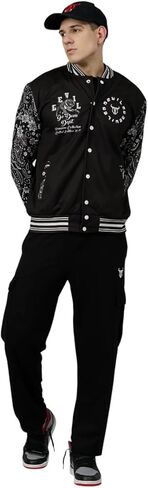 Go Devil Men's Tiger Printed Varsity Bomber Jacket with Button Closure Comfortable Stylish Outerwear for College and Travel in Saudi Arabia
