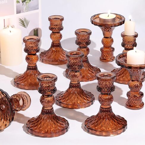 Glass Candle Holder Set of 12, Pink Taper Candle Holders Bulk, Vintage Candlestick Holders, Candle Stick Holder for Table Centerpieces, Wedding & Mother's Day in Kuwait