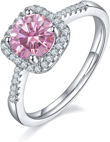 White/Pink/Yellow/Green/Black/Blue Moissanite Rings Wedding Promise Ring for Women 18K White Gold Plated 925 Sterling Silver 6.5mm Moissanite Halo Engagement Rings Christmas Gifts for Her(Size 5-10) in Saudi Arabia