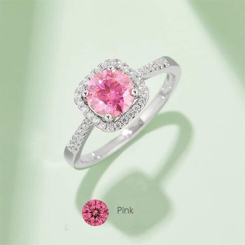 White/Pink/Yellow/Green/Black/Blue Moissanite Rings Wedding Promise Ring for Women 18K White Gold Plated 925 Sterling Silver 6.5mm Moissanite Halo Engagement Rings Christmas Gifts for Her(Size 5-10) in Saudi Arabia