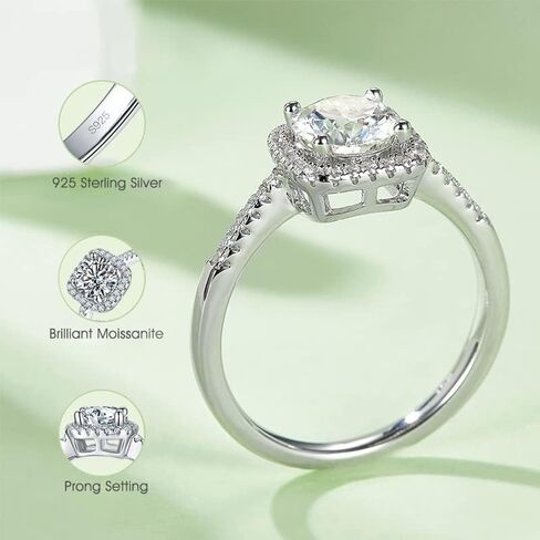White/Pink/Yellow/Green/Black/Blue Moissanite Rings Wedding Promise Ring for Women 18K White Gold Plated 925 Sterling Silver 6.5mm Moissanite Halo Engagement Rings Christmas Gifts for Her(Size 5-10) in Saudi Arabia