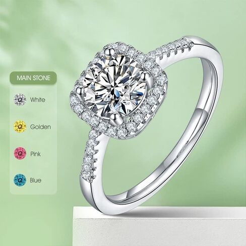 White/Pink/Yellow/Green/Black/Blue Moissanite Rings Wedding Promise Ring for Women 18K White Gold Plated 925 Sterling Silver 6.5mm Moissanite Halo Engagement Rings Christmas Gifts for Her(Size 5-10) in Saudi Arabia