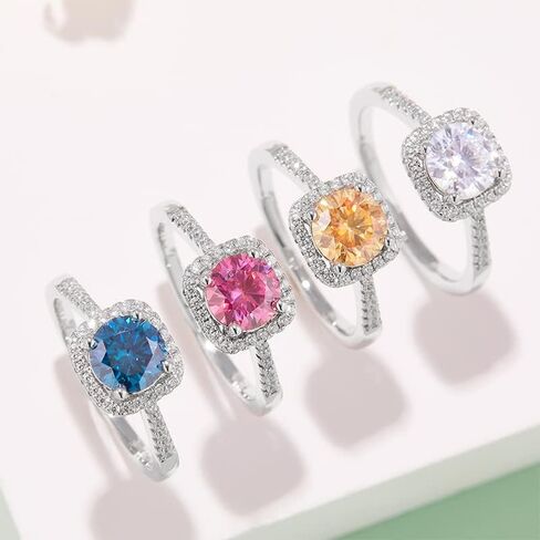White/Pink/Yellow/Green/Black/Blue Moissanite Rings Wedding Promise Ring for Women 18K White Gold Plated 925 Sterling Silver 6.5mm Moissanite Halo Engagement Rings Christmas Gifts for Her(Size 5-10) in Saudi Arabia