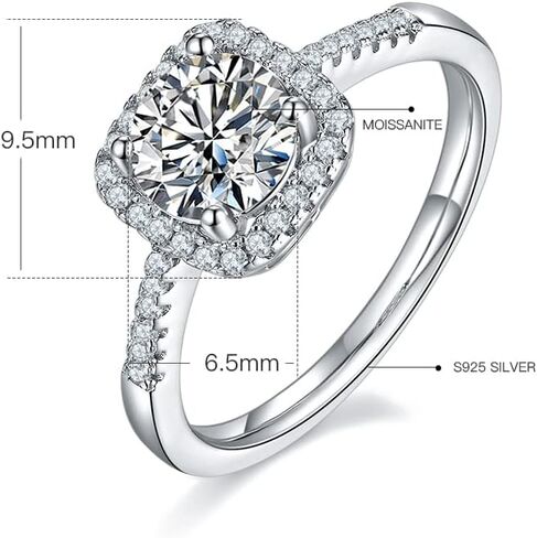 White/Pink/Yellow/Green/Black/Blue Moissanite Rings Wedding Promise Ring for Women 18K White Gold Plated 925 Sterling Silver 6.5mm Moissanite Halo Engagement Rings Christmas Gifts for Her(Size 5-10) in Saudi Arabia