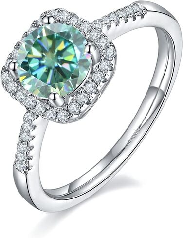 White/Pink/Yellow/Green/Black/Blue Moissanite Rings Wedding Promise Ring for Women 18K White Gold Plated 925 Sterling Silver 6.5mm Moissanite Halo Engagement Rings Christmas Gifts for Her(Size 5-10) in Saudi Arabia