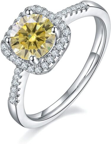 White/Pink/Yellow/Green/Black/Blue Moissanite Rings Wedding Promise Ring for Women 18K White Gold Plated 925 Sterling Silver 6.5mm Moissanite Halo Engagement Rings Christmas Gifts for Her(Size 5-10) in Saudi Arabia